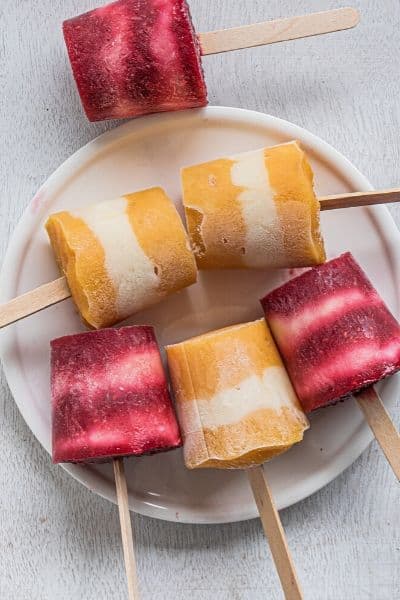 Mango and Raspberry Healthy Yogurt Popsicles