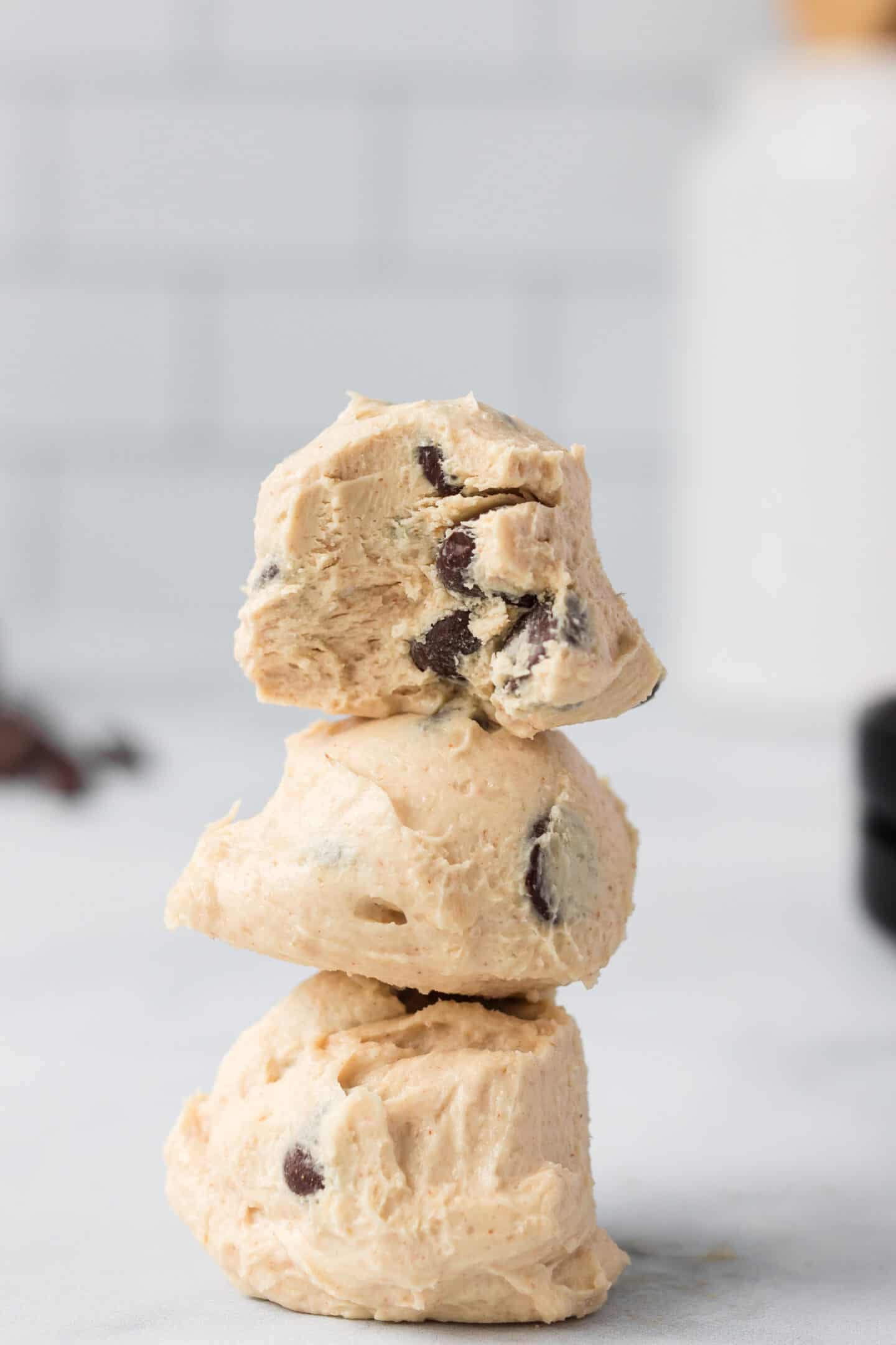 stack of cookie dough fat bombs 