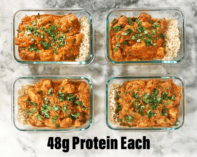 Delicious, savory, and creamy butter chicken dish that packs a large protein punch and reheats excellently.