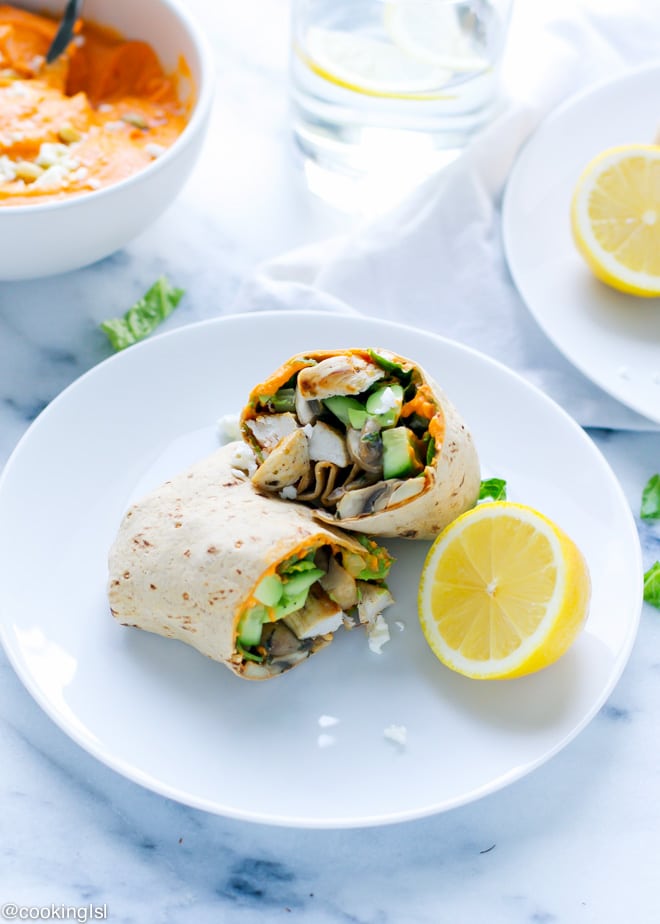 This Roasted Red Pepper Hummus Chicken Wrap Recipe  is healthy, easy to make and delicious. 