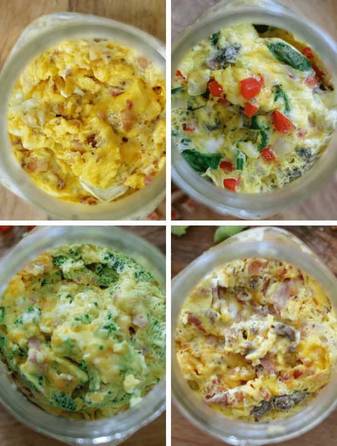 four different breakfast scrambles in jars 