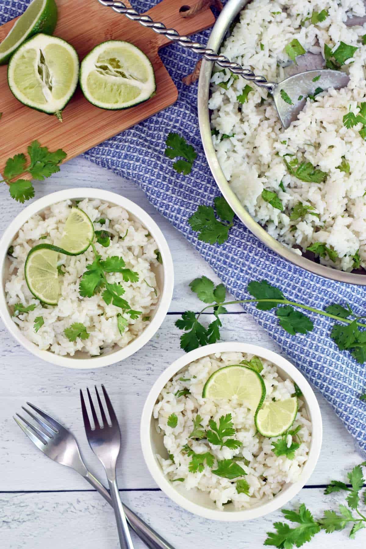 Coconut lime rice in serving bowls. 