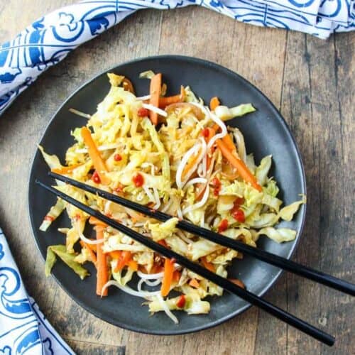 Cabbage stir-fry on a plate.