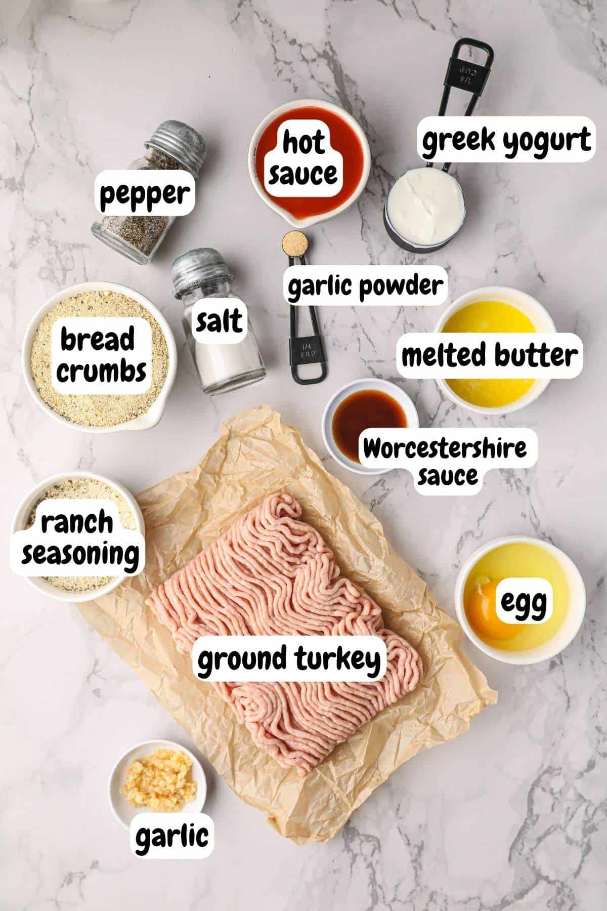 Ingredients for buffalo turkey meatballs. 