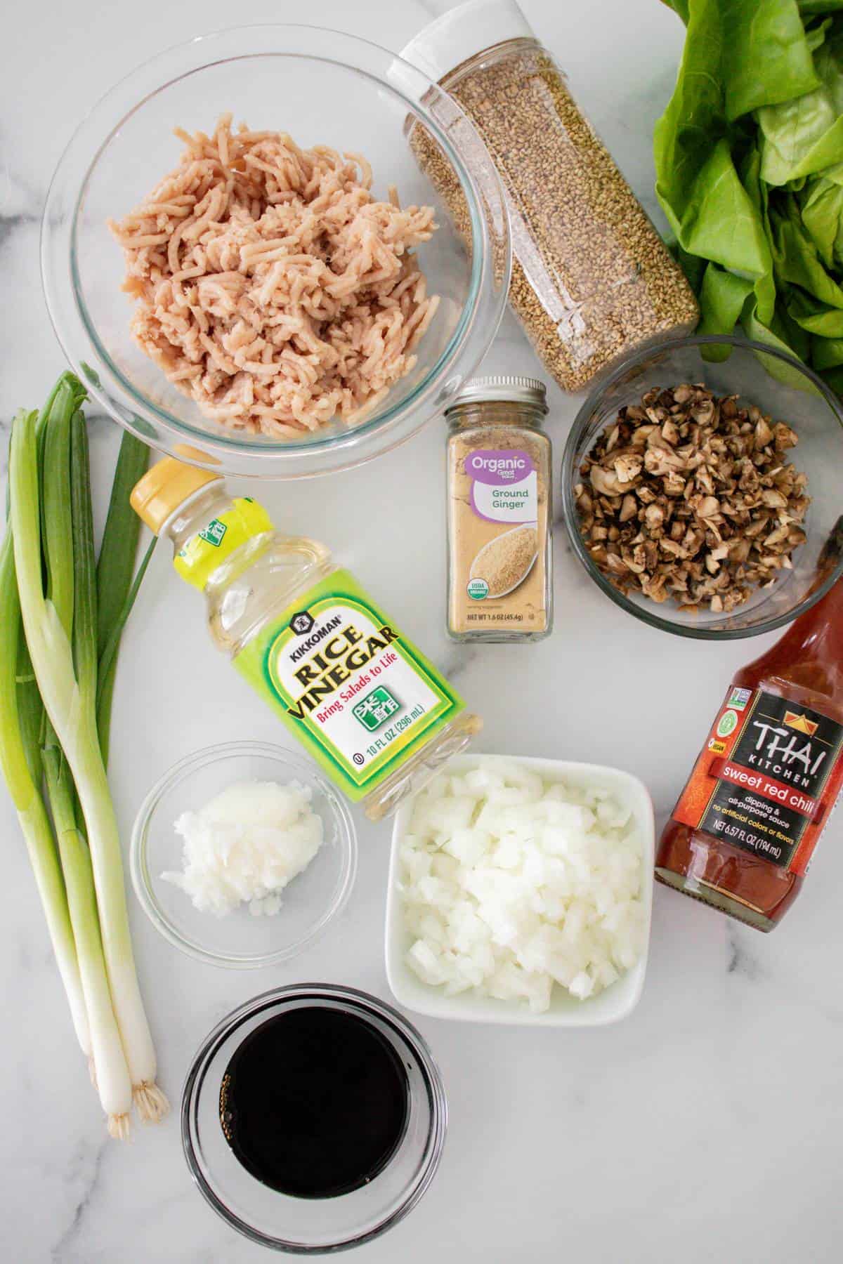 Ingredients to make chicken lettuce wraps. 
