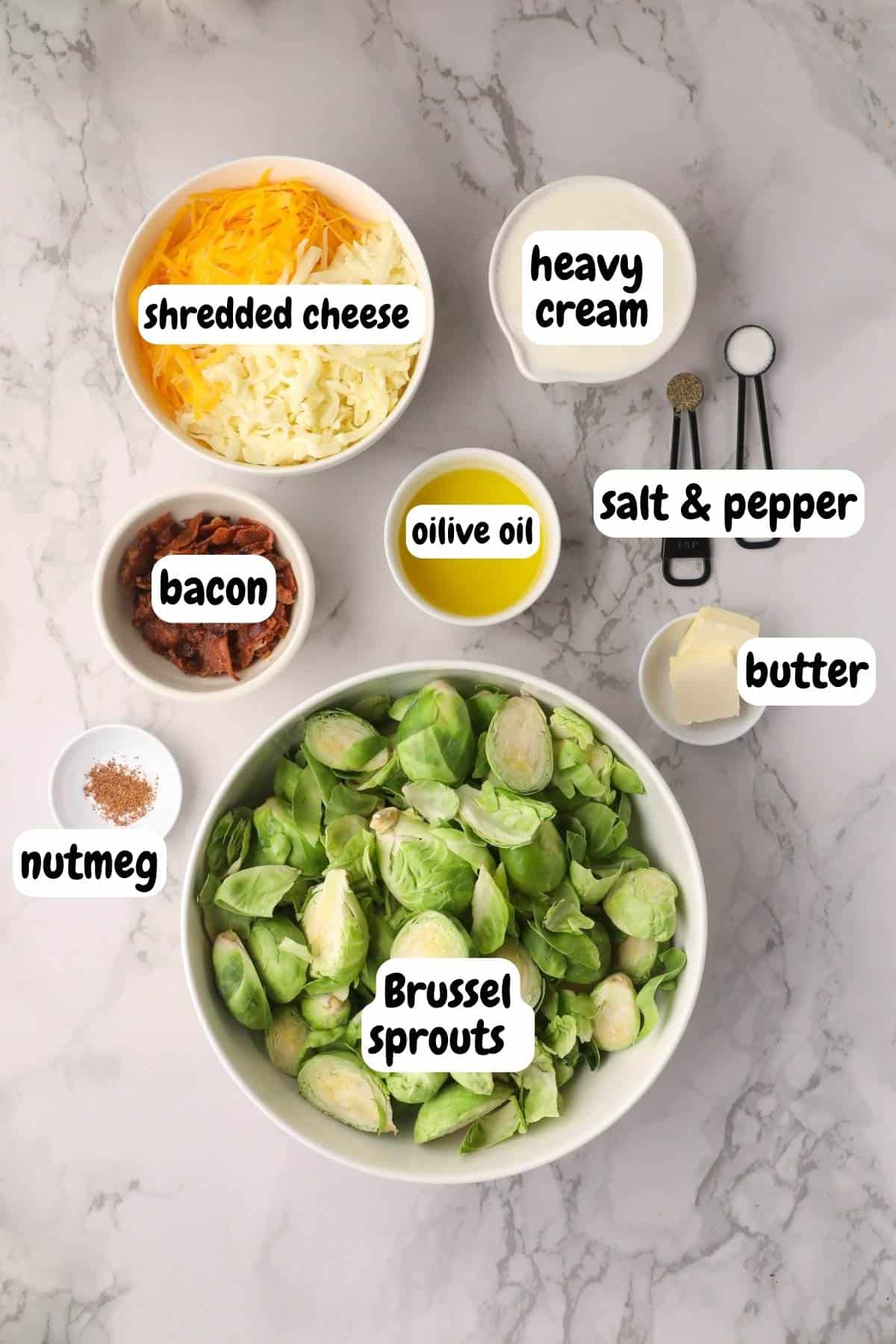 Ingredients needed for keto brussel sprouts recipe. 