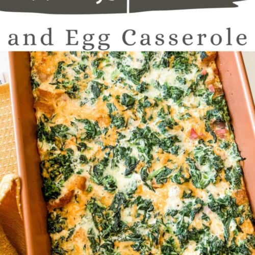 Ham, spinach, and egg casserole in a large baking dish.