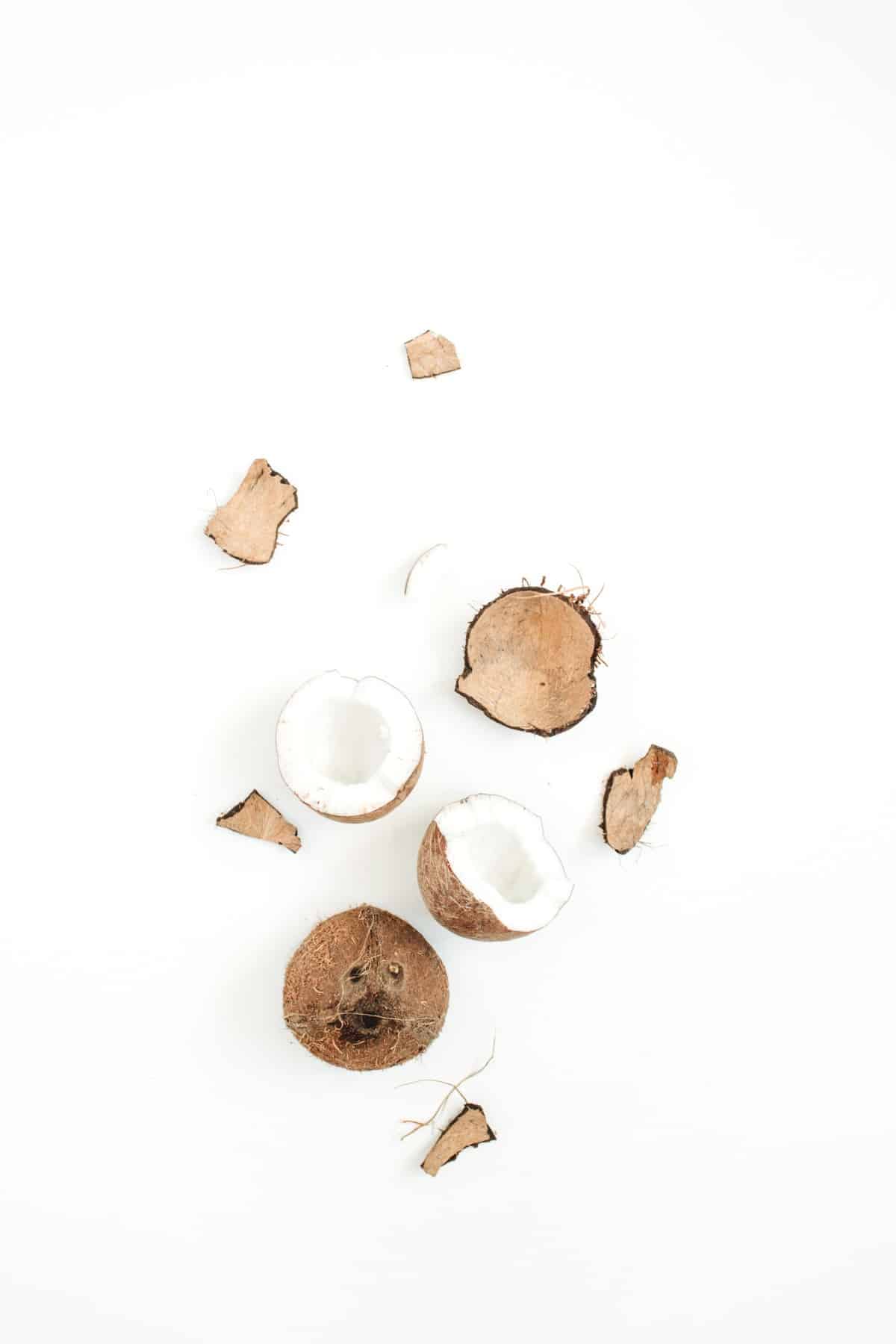 Cut up coconuts. 