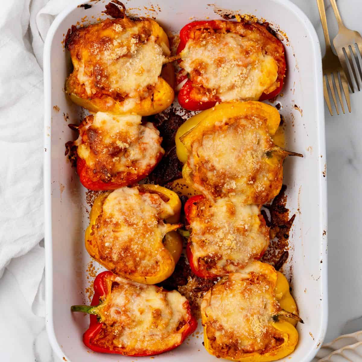 Ground Chicken Stuffed Peppers (healthy + easy)