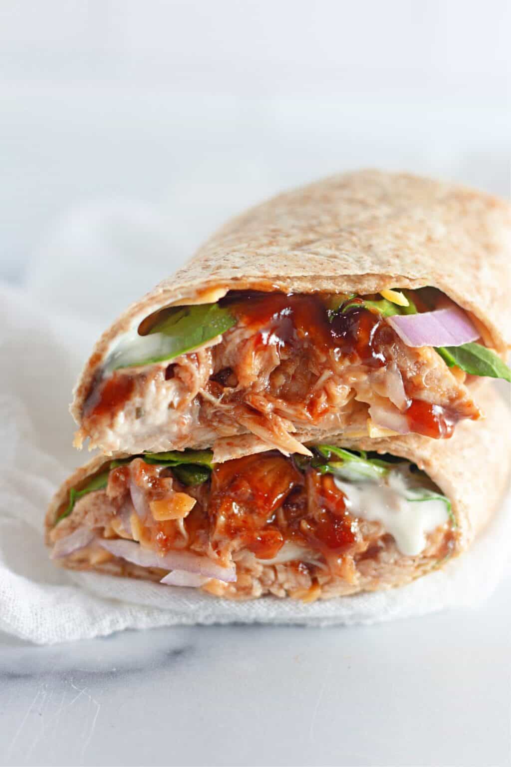 Easy Pulled BBQ Chicken Wrap Recipe One Wholesome Life