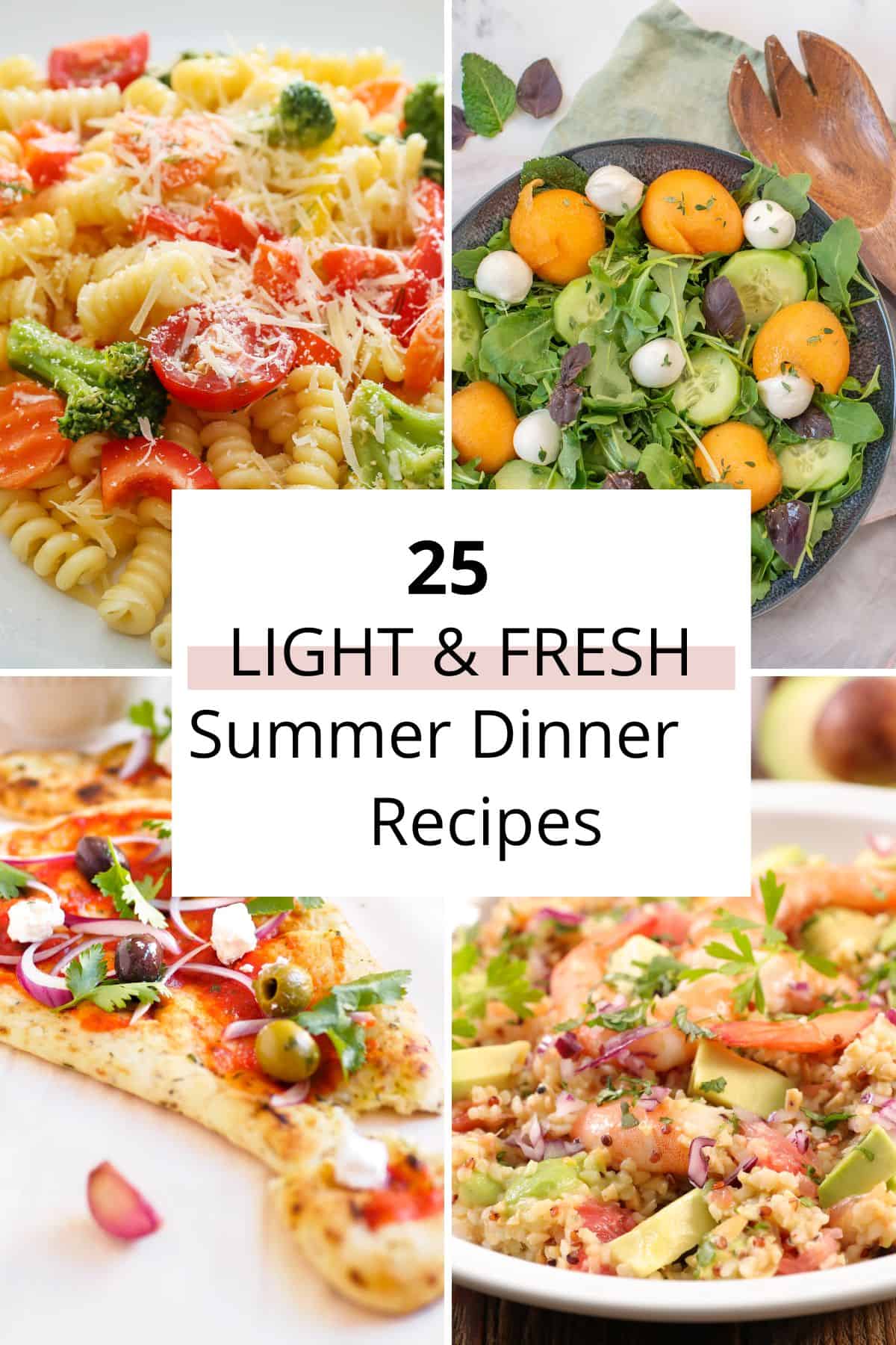 A delicious dinner collage of different summer recipes.