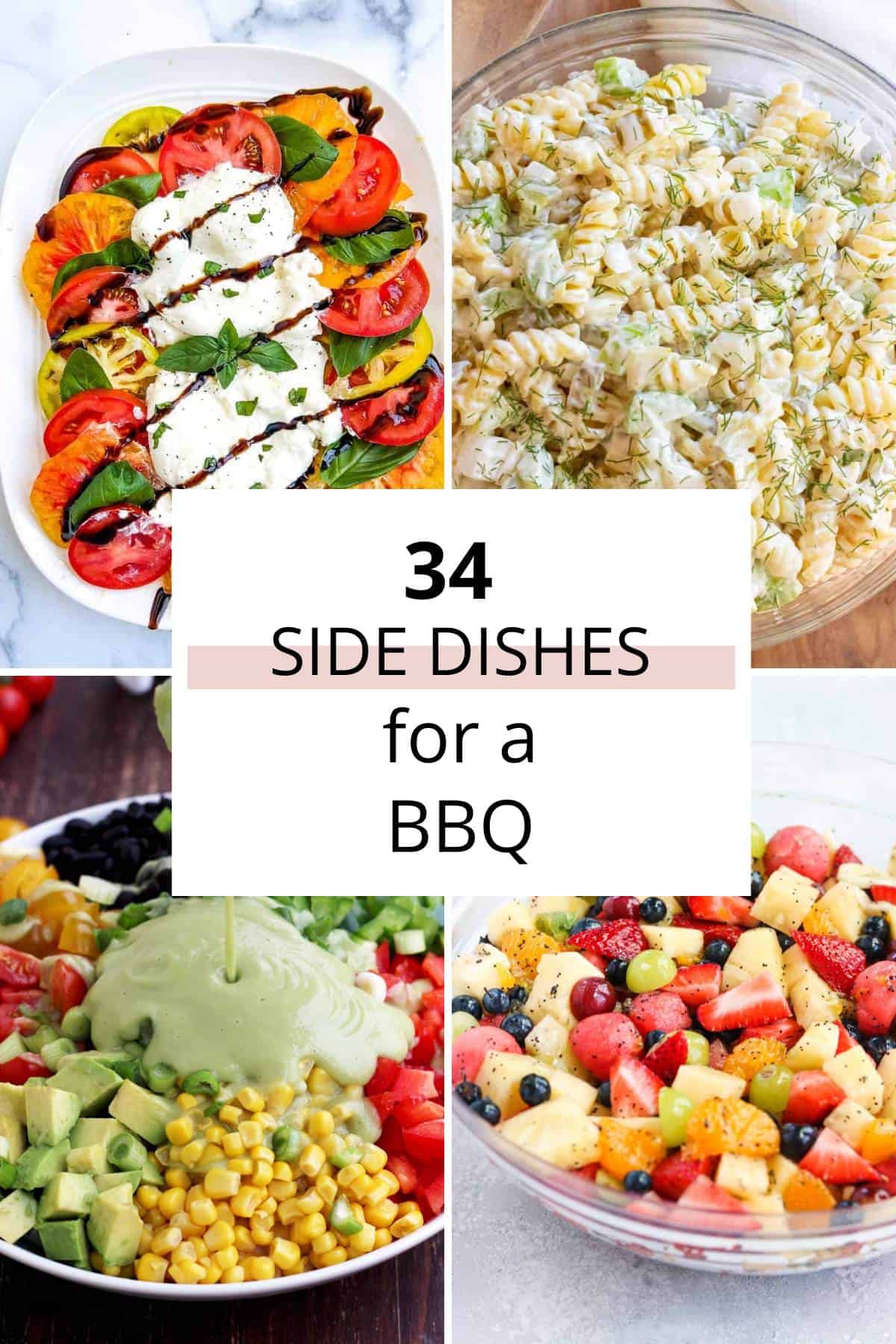 A collage of four colorful BBQ side dishes perfect for a barbecue.