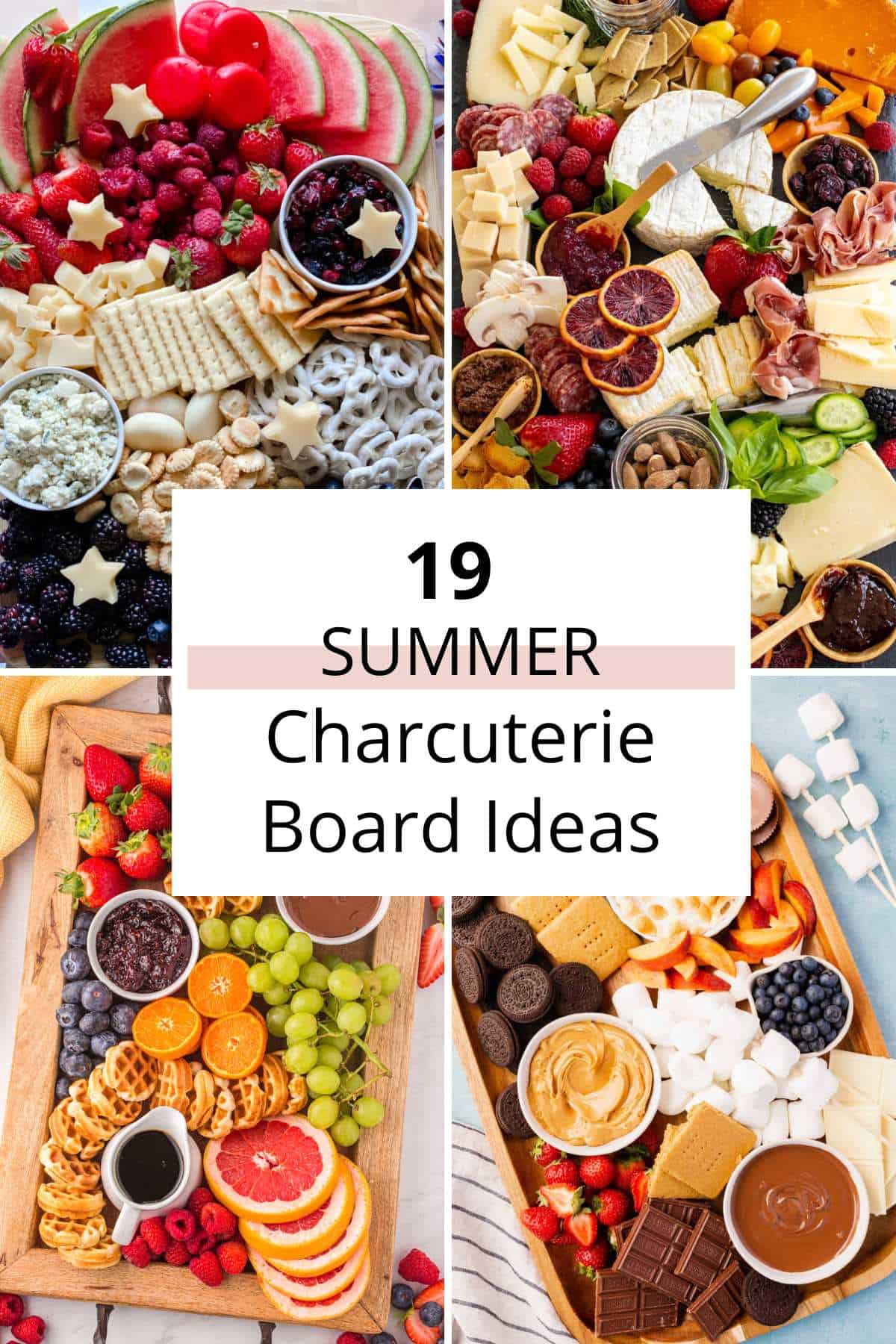 An assortment of summer charcuterie boards featuring an array of fruits, cheeses, and deli meats to offer easy charcuterie ideas for any occasion.