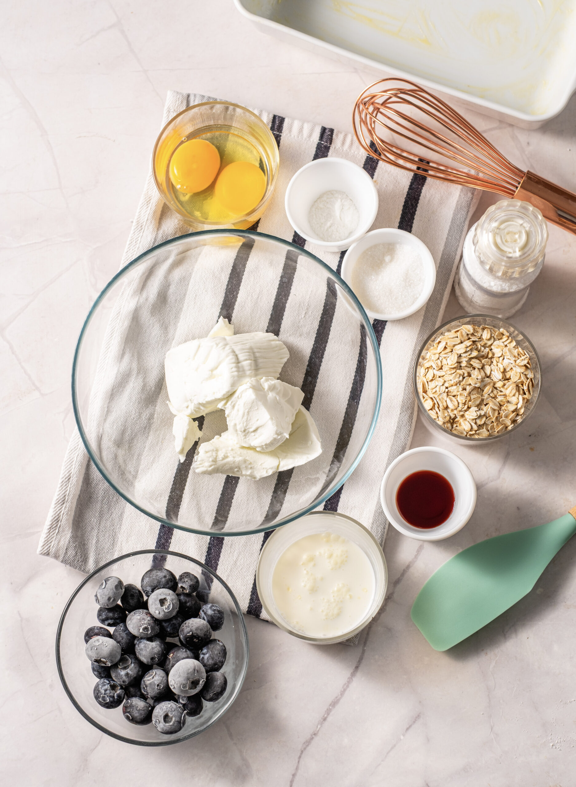 Process photo for making blueberry cottage cheese breakfast bake.
