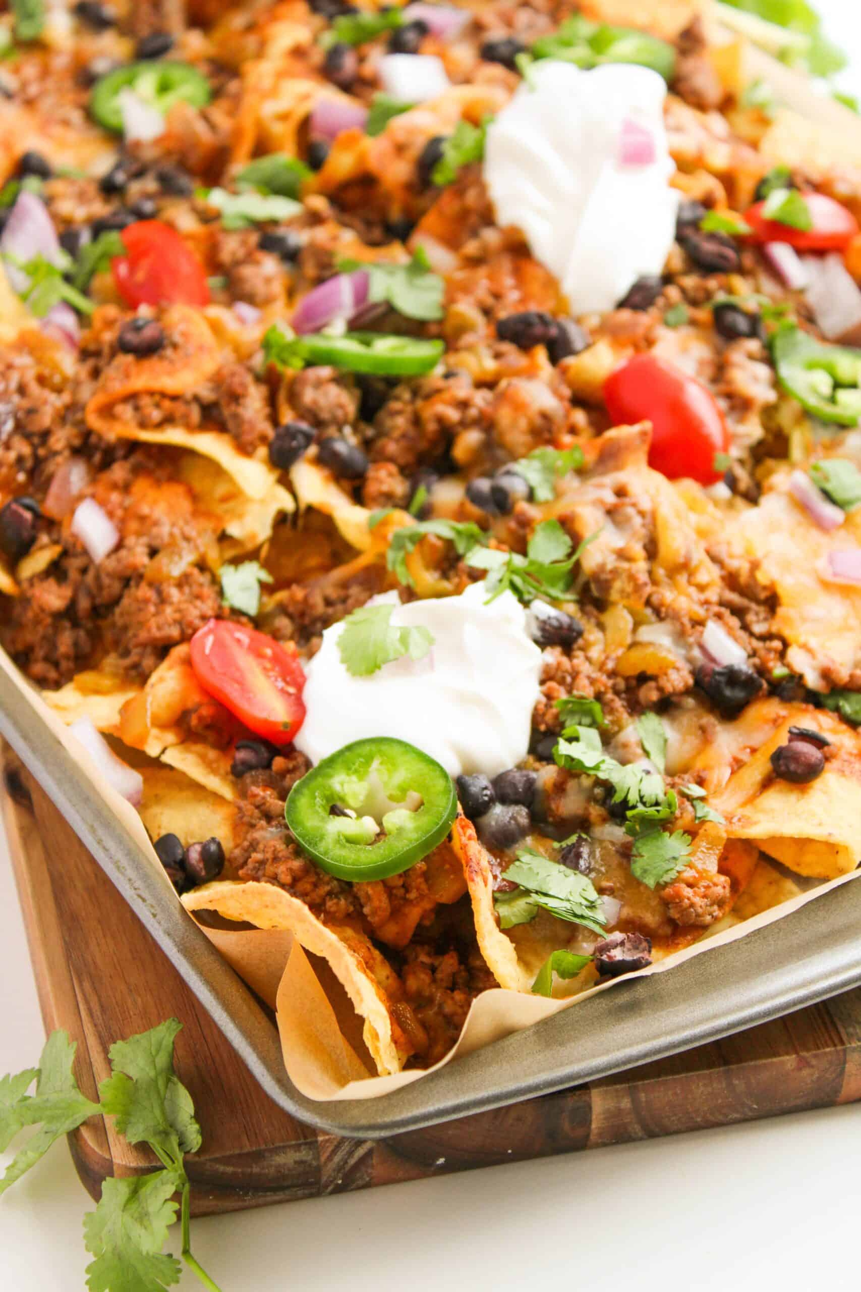 Sheet Pan Beef Enchilada Nachos