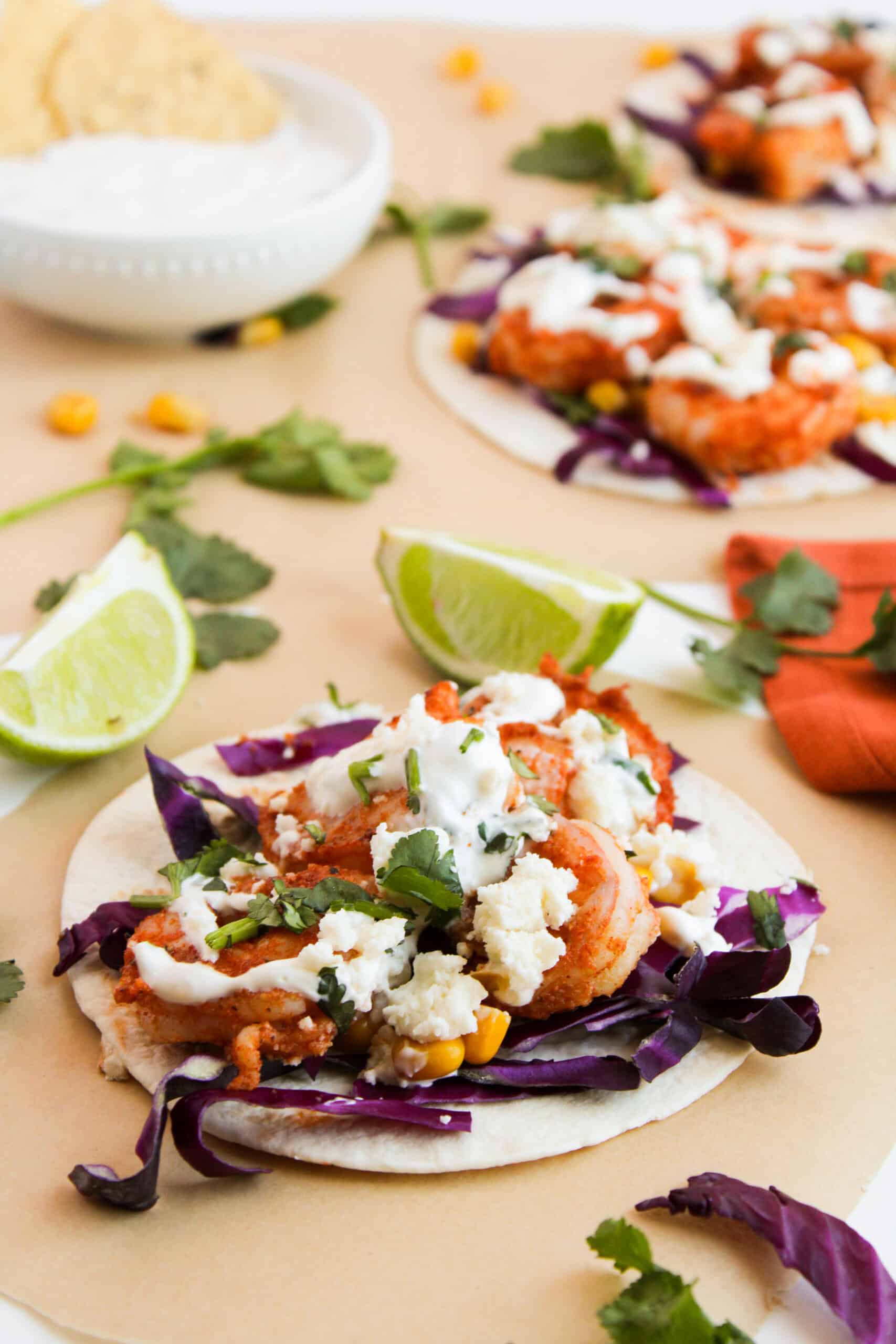 Shrimp Tacos with Cilantro Lime Crema