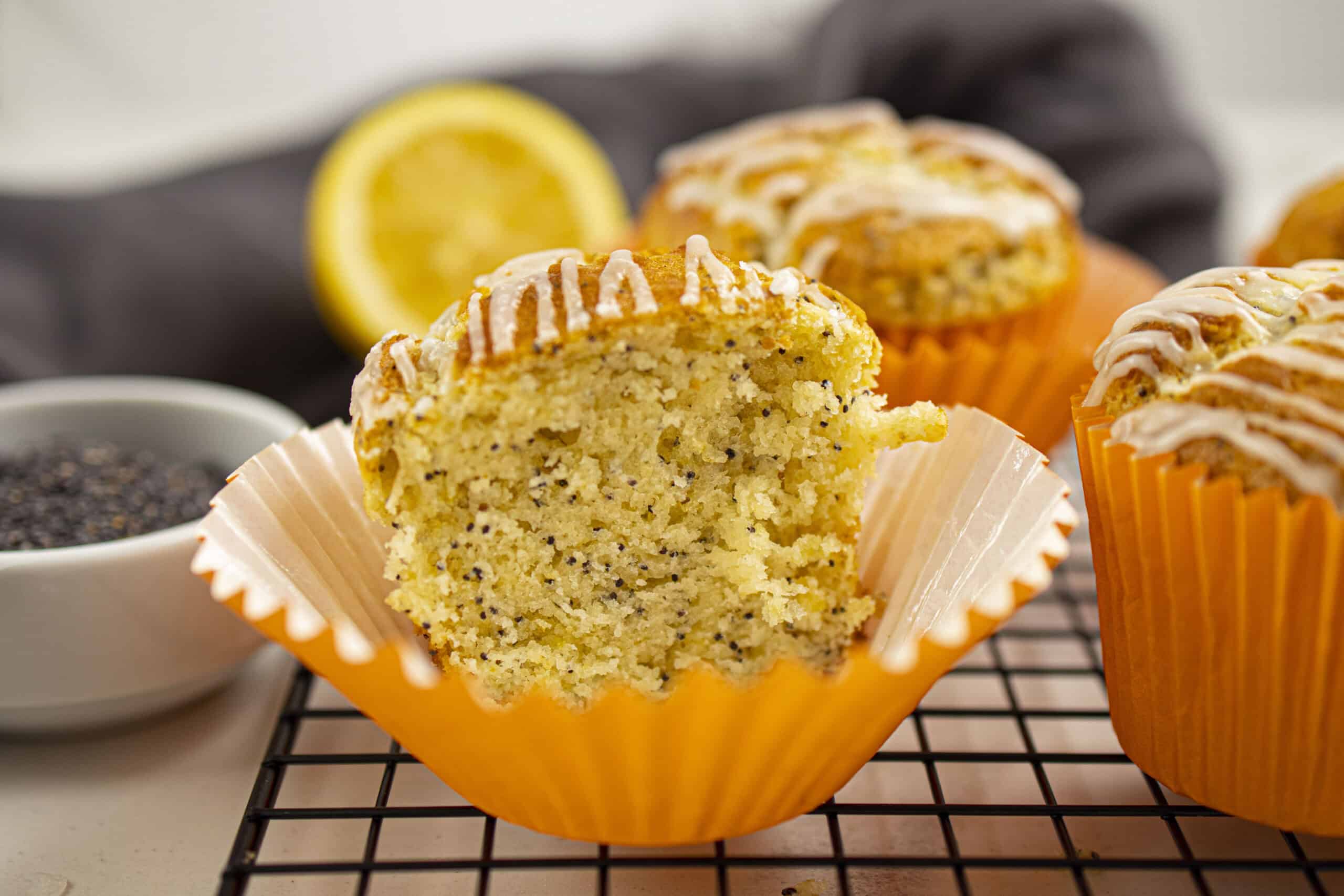 Greek Yogurt Lemon Poppy Seed Muffins with Lemon Glaze