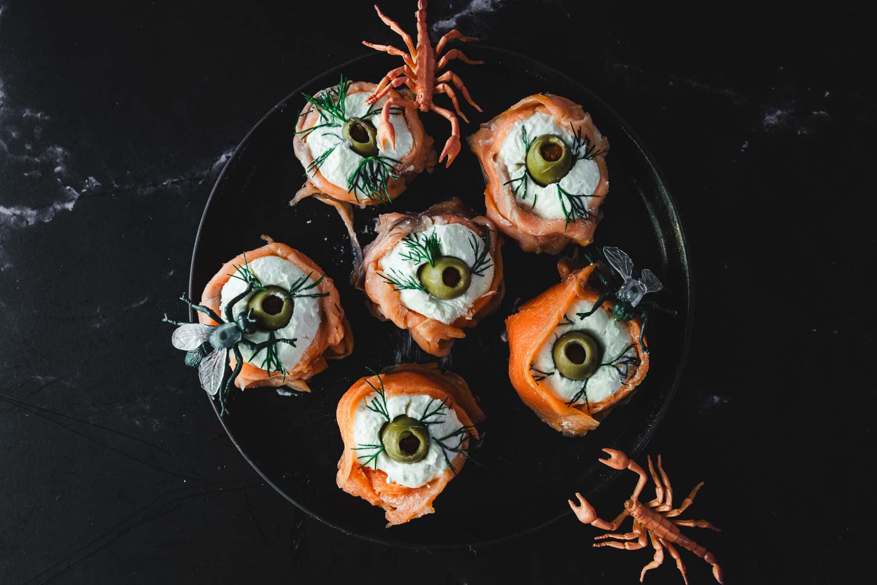 4-Ingredient Halloween Smoked Salmon Eye Canapes