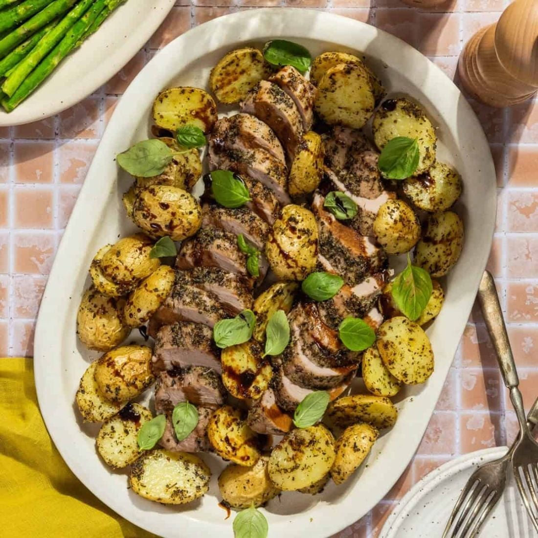 Sheet Pan Pork Tenderloin and Potatoes with Balsamic Glaze