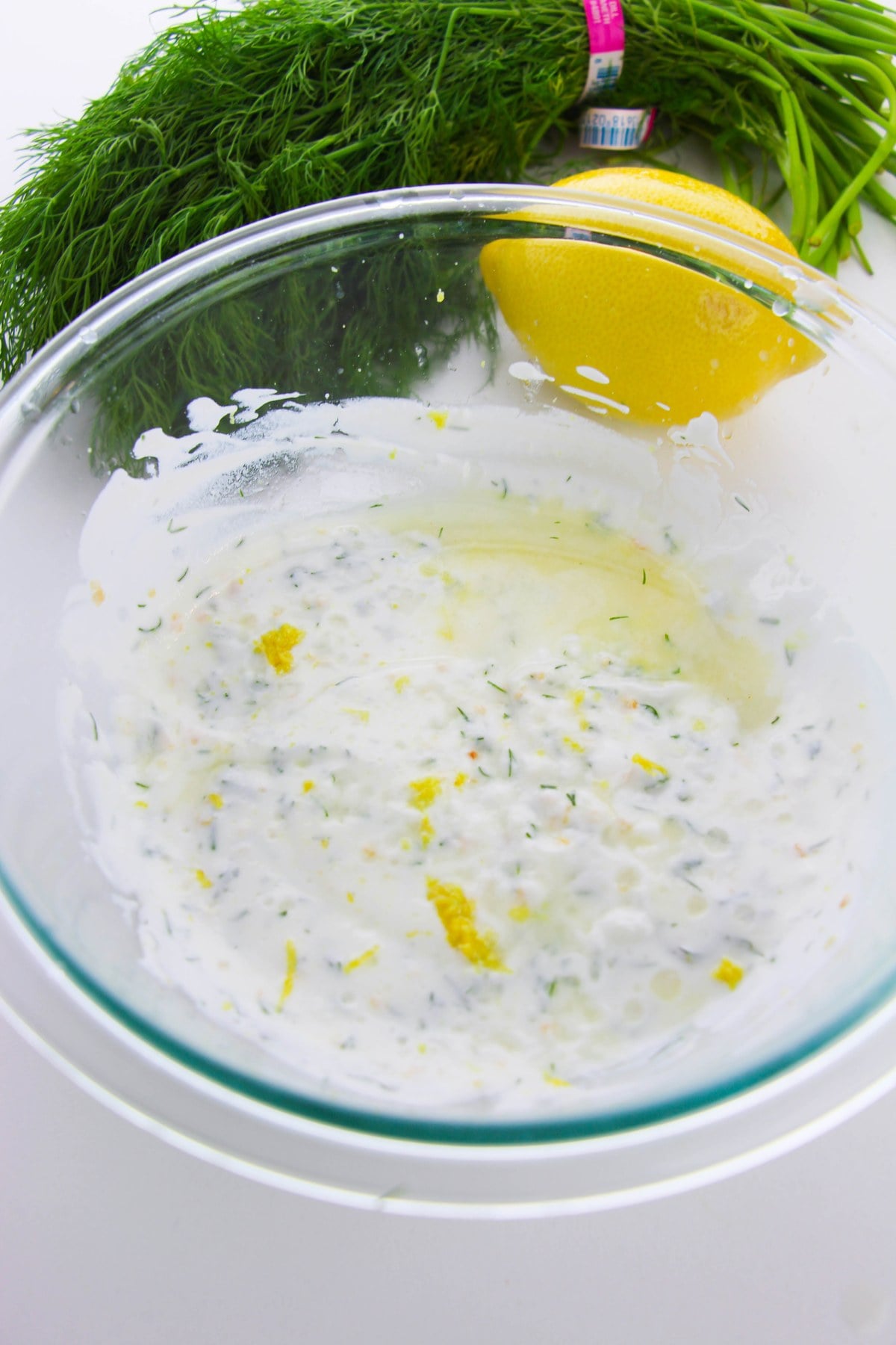 lemon juice and zest stirred into yogurt dill dip