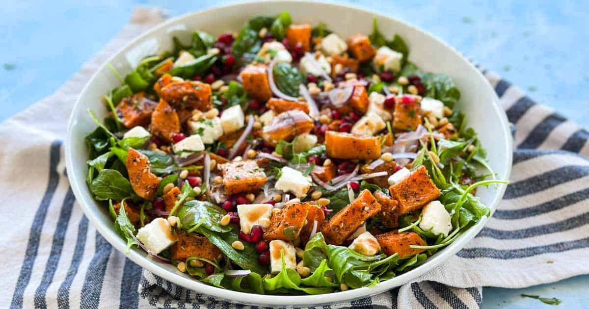 Roasted Butternut Squash Salad with Feta and Pomegranate