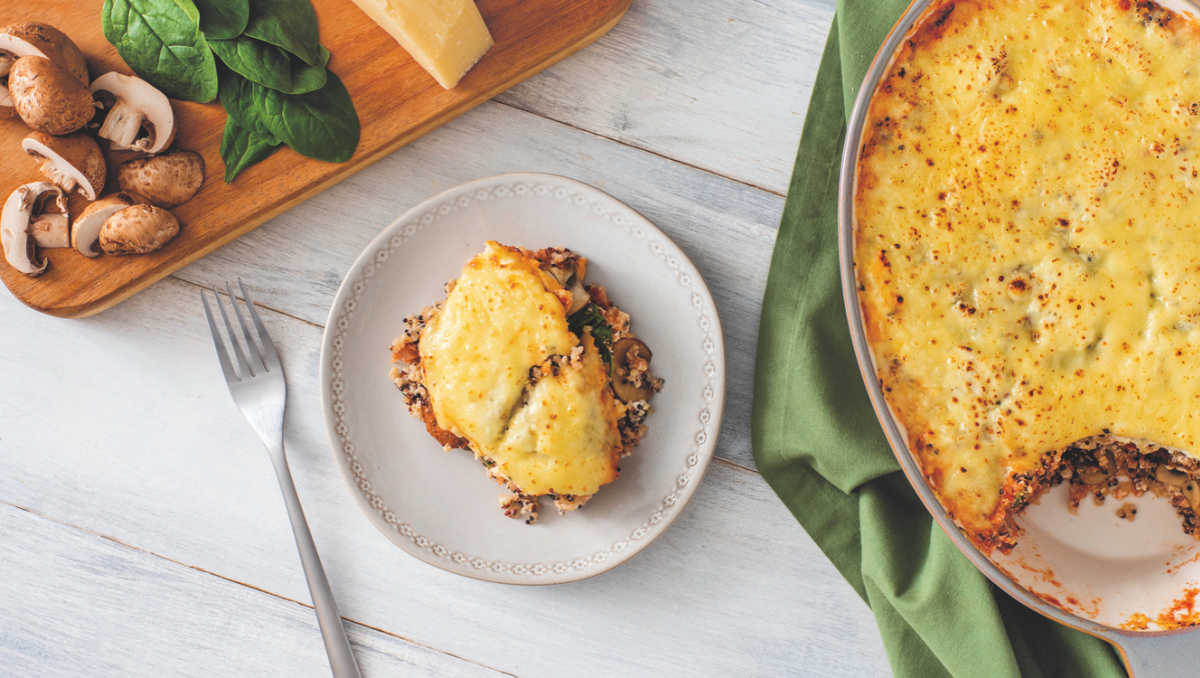 Quinoa Mushroom Spinach Casserole
