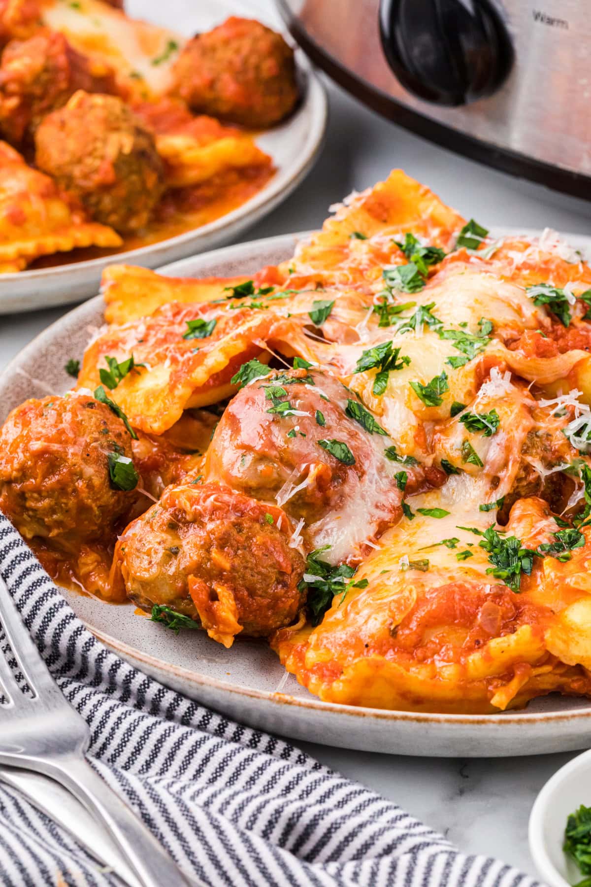 Crockpot Ravioli Meatball Casserole