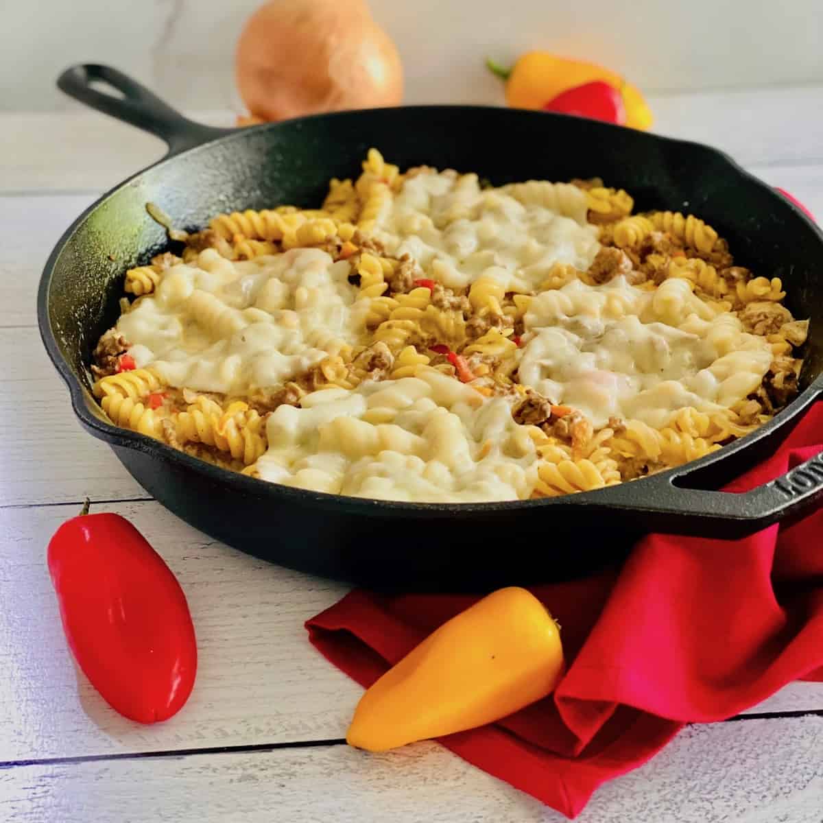 Philly Cheesesteak Pasta Skillet Casserole